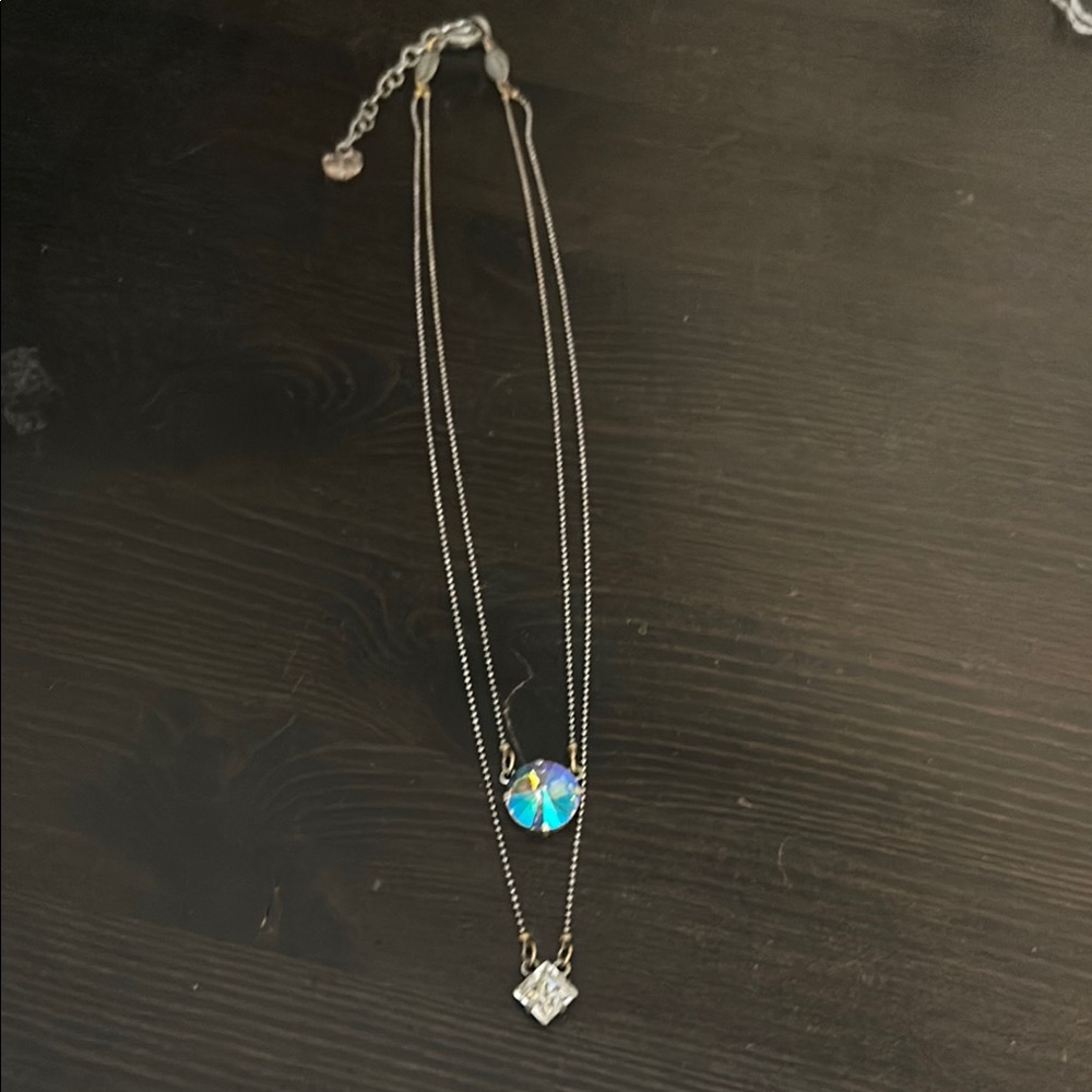 Sabika W-15 Double Layer Necklace with multi color crystal Pendant